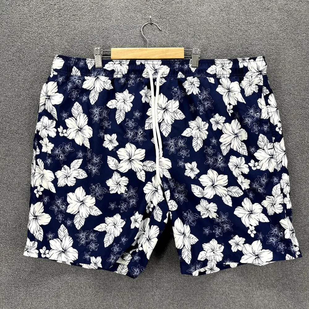 Amazon Essentials Board Swim Shorts Mens XXL Blue‎ White Floral Tropical Print